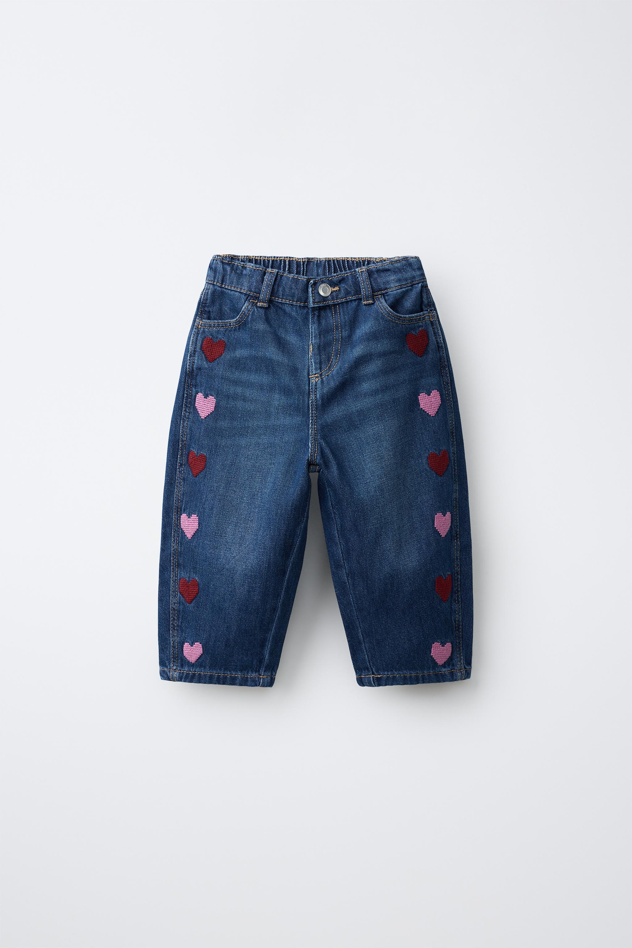 HEART EMBROIDERY BARREL JEANS